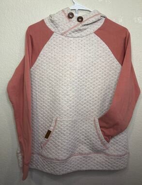 Maurices Women's Quilted Cowl Neck Hoodie Size M Coral/Oatmeal
